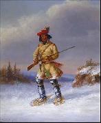 Indian Trapper with Red Feathered Cap in Winter, Cornelius Krieghoff